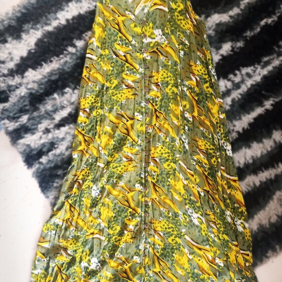 Vintage 90s animal yellow print maxi dress sleeveless Plus Size 3X - Picture 6 of 6